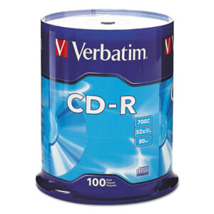 (VER94554)VER 94554 – CD-R Recordable Disc, 700 MB/80 min, 52x, Spindle, Silver, 100/Pack by VERBATIM CORPORATION (100/PK)