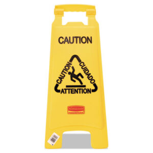 Caution Sign; Floor Sign; Message Sign; Multilingual Sign; RUBBERMAID; Yellow Caution Sign; Vehicle; Management; Queuing; Construction; Safety; Equipment; Road; RUB611200; RUB611200YEL