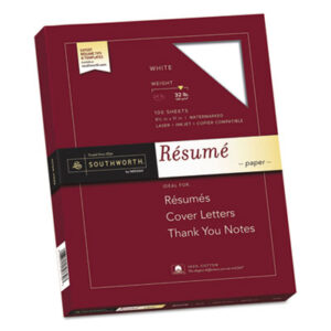 Resume Paper; Resume Papers; White Paper; 32-lb. Paper; 8.5 x 11 Paper; Business Stationery; Connoisseur Collection; Date-Coded Paper; Exceptional Resume Paper; Inkjet Paper; Laser Paper; Paper; Resume Paper; SOUTHWORTH; Stationery; White Paper; Consumables; Reproductions; Hard-Copies; Correspondence; DocumentsCotton Resume Paper