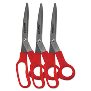 (UNV92019)UNV 92019 – General Purpose Stainless Steel Scissors, 7.75" Long, 3" Cut Length, Red Offset Handles, 3/Pack by UNIVERSAL OFFICE PRODUCTS (3/PK)