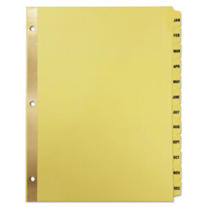 12 Tabs per Set; Binder Index; Divider; Index Dividers; Indexes; Jan.-Dec. Tab Titles; Monthly; Mylar Reinforced; Plastic Coated Tab Dividers; preprinted tabs; Ring Binder Divider; Subject Divider; Tab; Tab Divider; Tabs; Three-Hole Punched; UNIVERSAL; 12 tab; index dividers; preprinted tabs; Recordkeeping; Filing; Systems; Cataloging; Classification; SPR01807