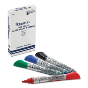 (QRT79552)QRT 79552 – Premium Glass Board Dry Erase Marker, Broad Bullet Tip, Assorted Colors, 4/Pack by QUARTET MFG. (4/PK)