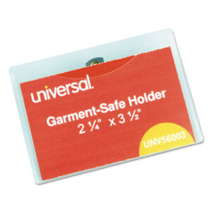 (UNV56003)UNV 56003 – Clear Badge Holders w/Garment-Safe Clips, 2 1/4 x 3 1/2, White Inserts, 50/Box by UNIVERSAL OFFICE PRODUCTS (1/KT)