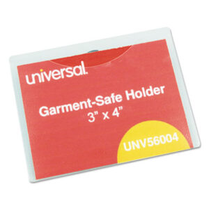 (UNV56004)UNV 56004 – Clear Badge Holders w/Garment-Safe Clips, 3 x 4, White Inserts, 50/Box by UNIVERSAL OFFICE PRODUCTS (1/KT)