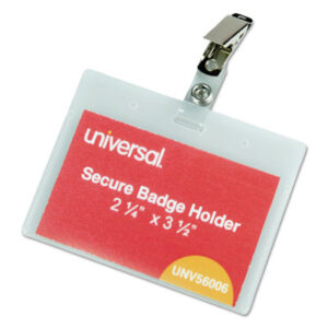 (UNV56006)UNV 56006 – Deluxe Clear Badge Holder w/Garment-Safe Clips, 2.25 x 3.5, White Insert, 50/Box by UNIVERSAL OFFICE PRODUCTS (1/KT)