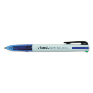 (UNV44444)UNV 44444 – 4-Color Multi-Color Ballpoint Pen, Retractable, Medium 1 mm, Black/Blue/Green/Red Ink, White/Translucent Blue Barrel, 3/Pack by UNIVERSAL OFFICE PRODUCTS (3/PK)