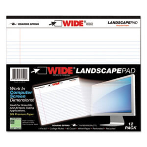 Roaring Spring; Recycled; Notebook; Landscape Writing Pad; Writing Pad; Landscape; 11 x 9 1/2; College Rule; 40 Sheets; College; Tablets; Schools; Education; Classrooms; Students