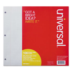 (UNV20911)UNV 20911 – Filler Paper, 3-Hole, 8.5 x 11, Medium/College Rule, 100/Pack by UNIVERSAL OFFICE PRODUCTS (100/PK)