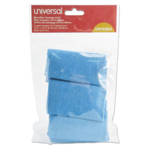 (UNV43664)UNV 43664 – Microfiber Cleaning Cloth, 12 x 12, Blue, 3/Pack by UNIVERSAL OFFICE PRODUCTS (3/PK)