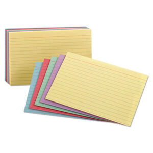 5 x 8 Card Size; Assorted Colors; Cards; Index; Index Card; OXFORD; Recycled Product; Recycled Products; Ruled; Recordkeeping; Study-Aids; Annotations; Reminders; Summaries; Students; Classrooms; Education; Teachers