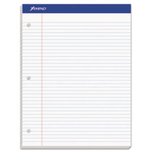 8 1/2 x 11 3/4; AMPAD; Evidence; Letter Size; Medium Rule; Note; Note Pads; Pads; Perforated; Ruled; Ruled Pad; Three-Hole Punched; White; Writing; Writing Pad; Tablets; Booklets; Schools; Education; Classrooms; Students