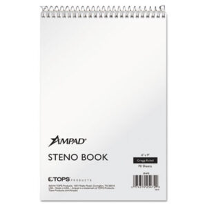 6 x 9; 70 Sheets per Pad; AMPAD; Book; Dictation Supplies; Gregg Rule; Notebook; Notebooks; Shorthand Notebook; Spiral; Spiral Notebook; Steno; Steno Book; White Sheets; Wirebound Notebook; Tablets; Booklets; Schools; Education; Classrooms; Students