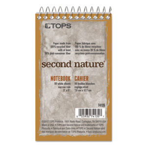 (TOP74135)TOP 74135 – Second Nature Wirebound Notepads, Narrow Rule, Randomly Assorted Cover Colors, 50 White 3 x 5 Sheets by TOPS BUSINESS FORMS (1/EA)