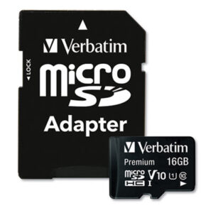 (VER44082)VER 44082 – 16GB Premium microSDHC Memory Card with Adapter, UHS-I V10 U1 Class 10, Up to 80MB/s Read Speed by VERBATIM CORPORATION (1/EA)