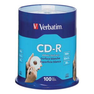 (VER94712)VER 94712 – CD-R Recordable Disc, 700 MB/80 min, 52x, Spindle, White, 100/Pack by VERBATIM CORPORATION (100/PK)