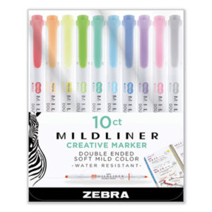 (ZEB78101)ZEB 78101 – Mildliner Double Ended Highlighter, Assorted Ink Colors, Bold-Chisel/Fine-Bullet Tips, Assorted Barrel Colors, 10/Set by ZEBRA PEN CORP. (10/ST)