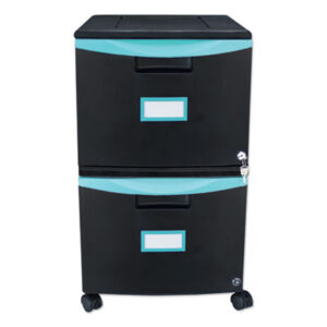 (STX61315U01C)STX 61315U01C – Two-Drawer Mobile Filing Cabinet, 2 Legal/Letter-Size File Drawers, Black/Teal, 14.75" x 18.25" x 26" by STOREX (1/EA)