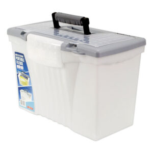 Storex; STX; File Box; Portable; Organizer; Lid; Handle; Latch; Padlock; Letter; Legal; Compartment; 61511U01C; Clear; Storage File Box; Containers; Cartons; Cases; Crates; Storage Boxes; File Boxes