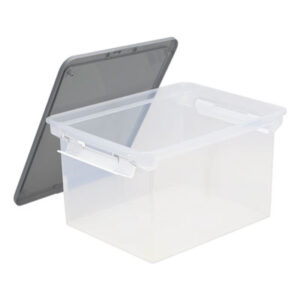 Storex; STX; File Box; Stackable; 61530U01C; Clear; Silver; Letter; Legal; Files; Soft; Grip; Locking; Handles; Storage File Box; Containers; Cartons; Cases; Crates; Storage Boxes; File Boxes