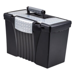 Storex; STX; File Box; Portable; Organizer; Lid; Handle; Latch; Padlock; Letter; Legal; Compartment; 61510U01C; Black; Storage File Box; Containers; Cartons; Cases; Crates; Storage Boxes; File Boxes