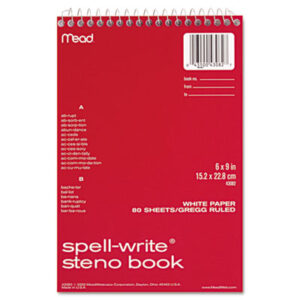 6 x 9; 80 Sheets per Pad; Book; Dictation Supplies; Gregg Rule; Notebook; Notebooks; Shorthand Notebook; Spiral; Spiral Notebook; Steno; Steno Book; Top Bound; Wirebound Notebook; Tablets; Booklets; Schools; Education; Classrooms; Students; Mead