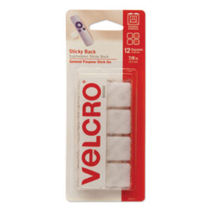 (VEK90073)VEK 90073 – Sticky-Back Fasteners, Removable Adhesive, 0.88" x 0.88", White, 12/Pack by VELCRO USA, INC. (12/PK)