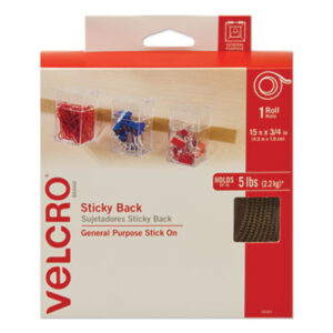 (VEK90083)VEK 90083 – Sticky-Back Fasteners with Dispenser, Removable Adhesive, 0.75" x 15 ft, Beige by VELCRO USA, INC. (1/RL)