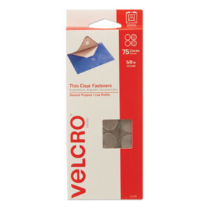 (VEK91302)VEK 91302 – Sticky-Back Fasteners, Removable Adhesive, 0.63" dia, Clear, 75/Pack by VELCRO USA, INC. (75/PK)