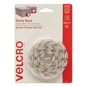 (VEK90090)VEK 90090 – Sticky-Back Fasteners, Removable Adhesive, 0.63" dia, White, 75/Pack by VELCRO USA, INC. (75/PK)