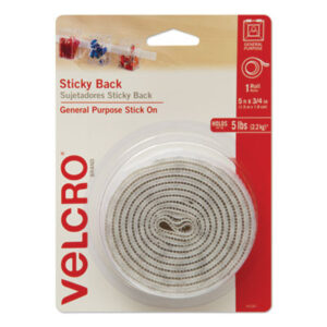 (VEK90087)VEK 90087 – Sticky-Back Fasteners with Dispenser, Removable Adhesive, 0.75" x 5 ft, White by VELCRO USA, INC. (1/RL)