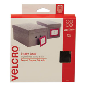 (VEK91823)VEK 91823 – Sticky-Back Fasteners, Removable Adhesive, 0.75" dia, Black, 200/Box by VELCRO USA, INC. (200/BX)