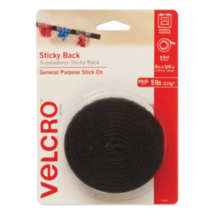 (VEK90086)VEK 90086 – Sticky-Back Fasteners with Dispenser, Removable Adhesive, 0.75" x 5 ft, Black by VELCRO USA, INC. (1/RL)