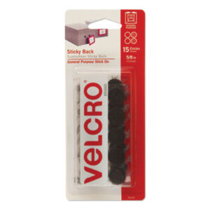 (VEK90069)VEK 90069 – Sticky-Back Fasteners, Removable Adhesive, 0.63" dia, Black, 15/Pack by VELCRO USA, INC. (15/PK)
