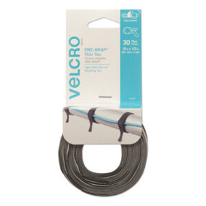 (VEK94257)VEK 94257 – ONE-WRAP Pre-Cut Thin Ties, 0.5" x 15", Black/Gray, 30/Pack by VELCRO USA, INC. (30/PK)