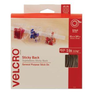 (VEK90082)VEK 90082 – Sticky-Back Fasteners with Dispenser, Removable Adhesive, 0.75" x 15 ft, White by VELCRO USA, INC. (1/RL)