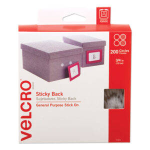 (VEK91824)VEK 91824 – Sticky-Back Fasteners, Removable Adhesive, 0.75" dia, White, 200/Box by VELCRO USA, INC. (200/BX)