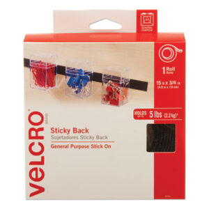 (VEK90081)VEK 90081 – Sticky-Back Fasteners with Dispenser, Removable Adhesive, 0.75" x 15 ft, Black by VELCRO USA, INC. (1/RL)