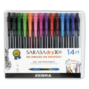 (ZEB46824)ZEB 46824 – Sarasa Dry Gel X20 Gel Pen, Retractable, Medium 0.7 mm, Assorted Ink and Barrel Colors, 14/Pack by ZEBRA PEN CORP. (14/ST)
