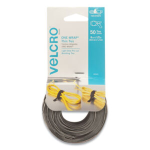 (VEK90924)VEK 90924 – ONE-WRAP Pre-Cut Thin Ties, 0.5" x 8", Black/Gray, 50/Pack by VELCRO USA, INC. (50/PK)