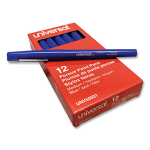 (UNV50501)UNV 50501 – Porous Point Pen, Stick, Medium 0.7 mm, Blue Ink, Blue Barrel, Dozen by UNIVERSAL OFFICE PRODUCTS (12/DZ)