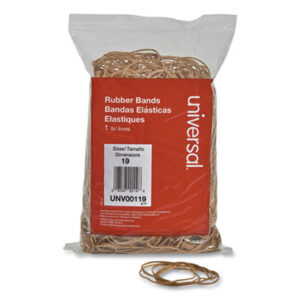 1-lb. Box; Band; Bands; Rubber Band; Rubber Bands; Size 19; UNIVERSAL; Rubberband; Rubberbands; Elastic; Loops; Gum Lackeys; Laggies; Lackas; Mailrooms; Laggy; SPR191LB; BSN15737