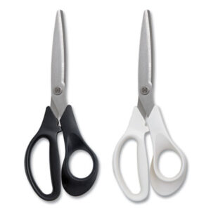 (TUD24380494)TUD 24380494 – Stainless Steel Scissors, 8" Long, 3.58" Cut Length, Assorted Straight Handles, 2/Pack by TRU RED (2/PK)