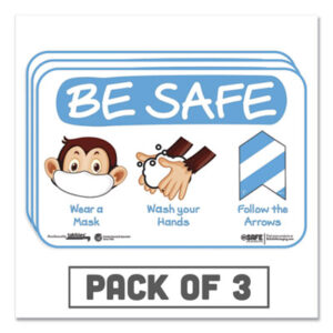 (TAB29506)TAB 29506 – BeSafe Messaging Education Wall Signs, 9 x 6,  "Be Safe, Wear a Mask, Wash Your Hands, Follow the Arrows", Monkey, 3/Pack by TABBIES (3/PK)