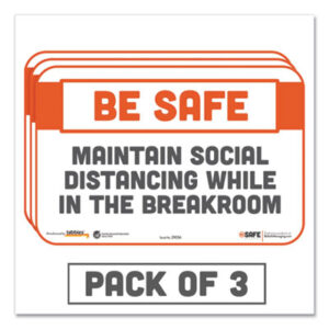 (TAB29056)TAB 29056 – BeSafe Messaging Repositionable Wall/Door Signs, 9 x 6, Maintain Social Distancing While In The Breakroom, White, 3/Pack by TABBIES (3/PK)