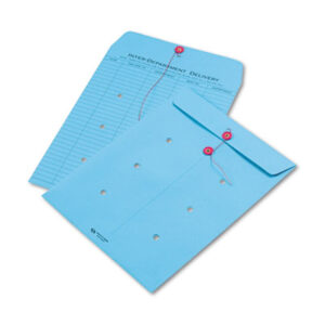 10 x 13; Blue; Five-Column; Interoffice Envelope; Printed One Side; QUALITY PARK; String-Tie & Button; Posts; Letters; Packages; Mailrooms; Shipping; Receiving; Stationery