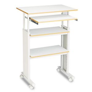 Adjustable Computer Stand; Adjustable Height; Cart; Computer Furniture; Computer Stand; Computer Workstation; Computer/Printer; Furniture; Mobile; SAFCO; Stand; Stand-Up; Workstation; Gray; Furnishings; Desks; Workspaces; Computer-Stations; Facility; Cubical; Cubes