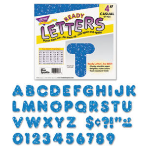 4"; Casual Style; Letters; Precut; Ready Letters; Reusable; Blue; Sparkle; TREND; Schools; Education; Classrooms; Students; Learning; Aids; Teachers; Daycare; Childcare; Numerals; Alphabets; Signs; Signage; Lettering; Boards; Meeting Rooms