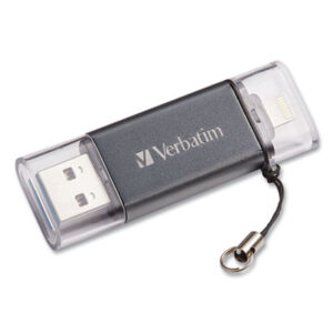 (VER49301)VER 49301 – Store &apos;n&apos; Go Dual USB 3.0 Flash Drive for Apple Lightning Devices, 64 GB, Graphite by VERBATIM CORPORATION (1/EA)