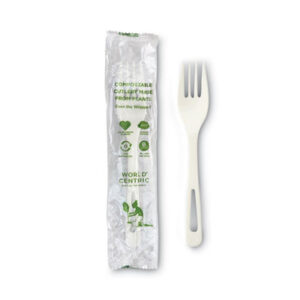 Compostable Food Service; Compostable Tableware; Compostable 6.3" Ribbed TPLA Fork; PLA; Polylactic Acid; Plant Based Plastic; Utensils; Fork