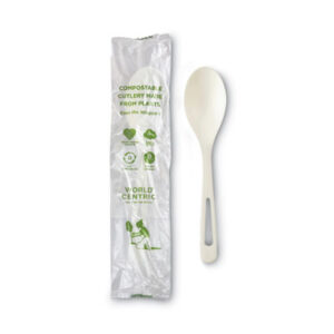 Compostable Food Service; Compostable Tableware; Compostable 6.3" Ribbed TPLA Fork; PLA; Polylactic Acid; Plant Based Plastic; Utensils; Spoon